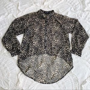 Leopard Cheetah Print Long Sleeve Casual Button Down Dress Shirt Blouse Small